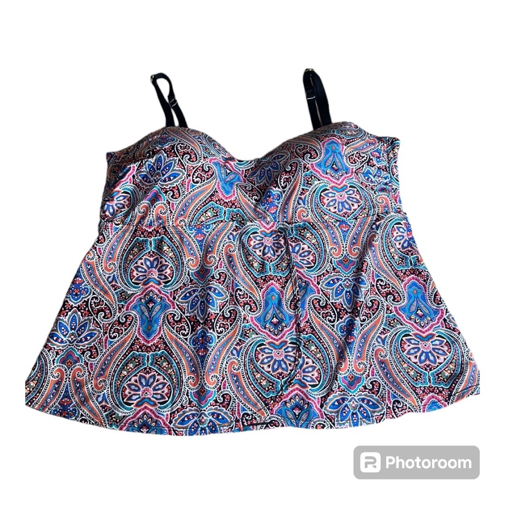 Jantzen Plus Size Vibrant Paisley Flutter Tankini Top Size 22W